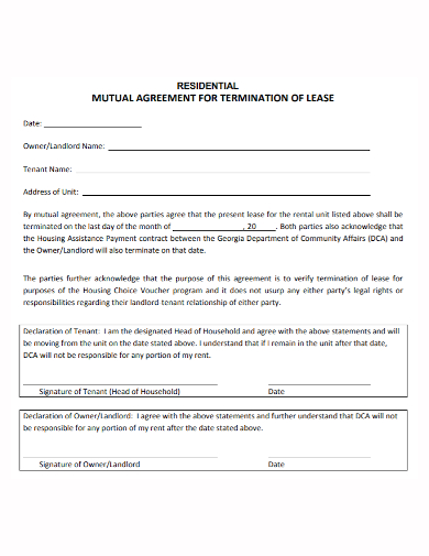 termination agreement for residential lease