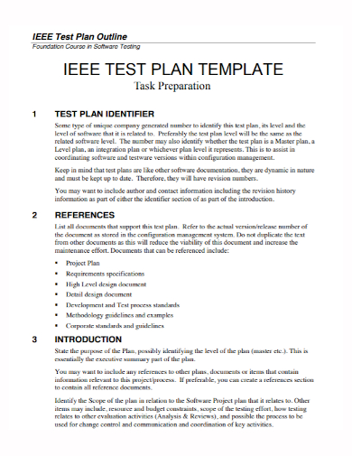 test plan task preparation outline