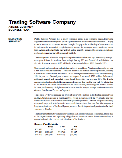 trading software company business plan
