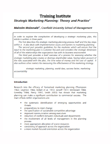 training institute strategic marketing plan