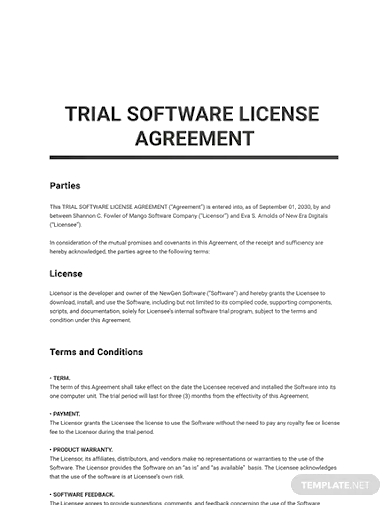 trial software license agreement template