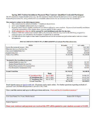 tuition installment payment plan contract