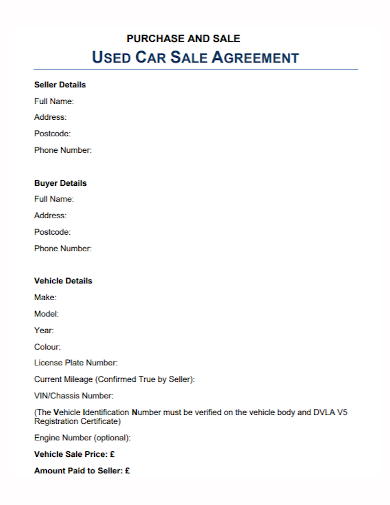 used vehicle purchase and sale agreement