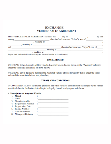 vehicle sales exchange agreement