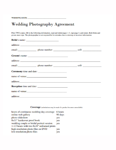 wedding photography agreement