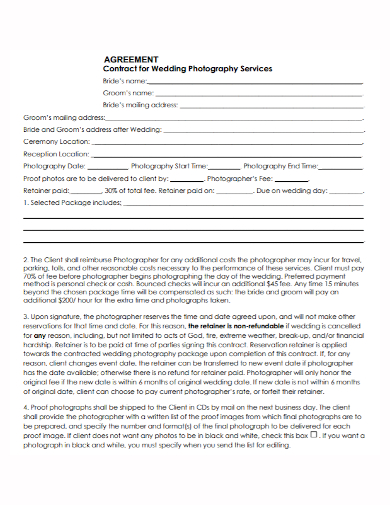 wedding photography client service agreement