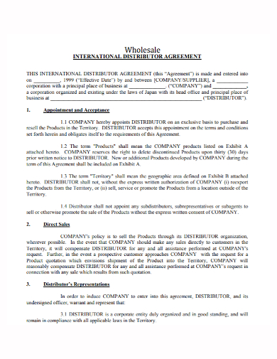 wholesale acceptance distributor agreement