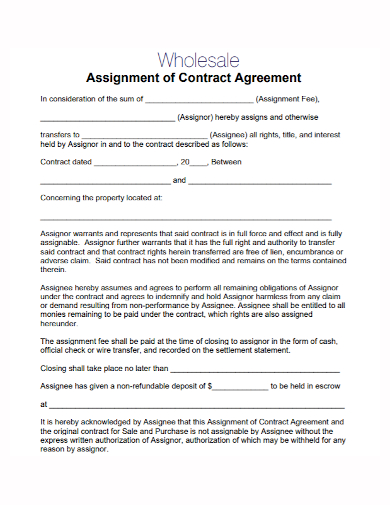 wholesale assignment agreement contract