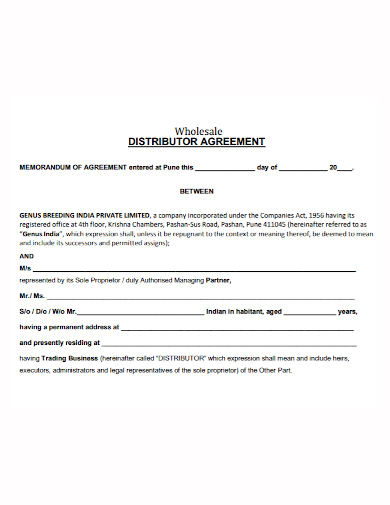 wholesale distributor agreement