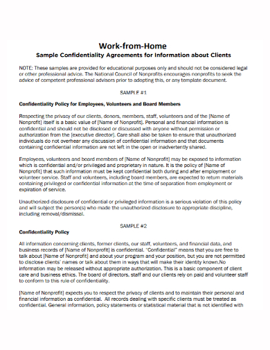work from home client confidentiality agreement