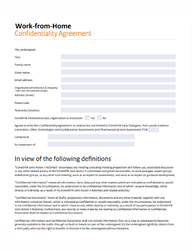 work from home confidentiality agreement