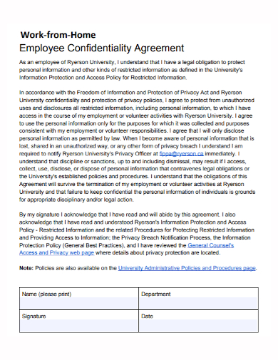 work from home employee confidentiality agreement