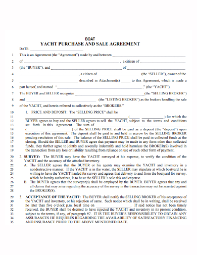 yatch boat purchase and sale agreement