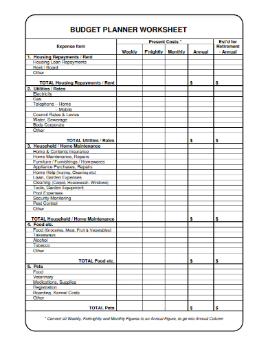 yearly budget planner worksheet