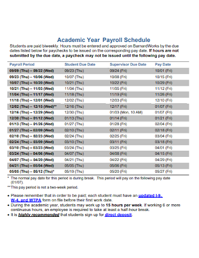 academic year payroll schedule