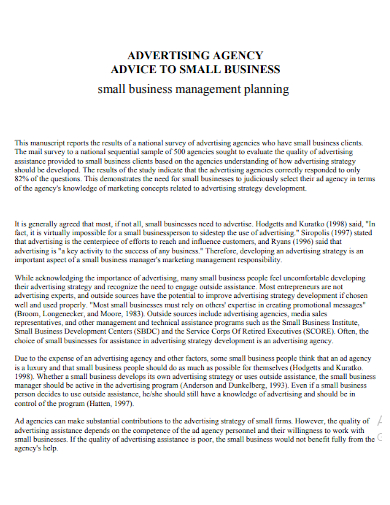 advertising agency advice to small business plan