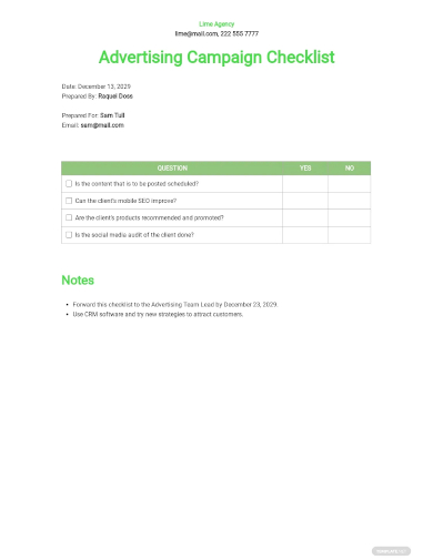 advertising campaign checklist template