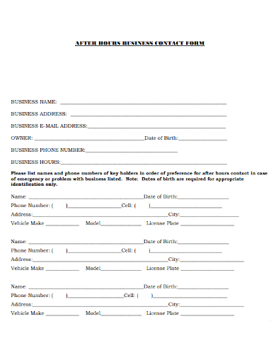 after hours business contact form