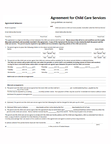 agreement for child care service