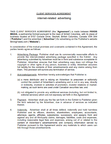 agreement for internet advertising client services