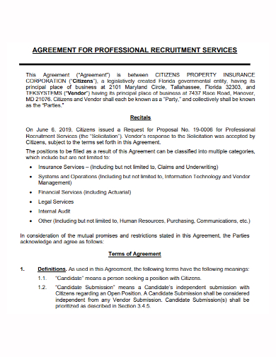 agreement for recruitment services