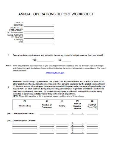 annual operations report worksheet