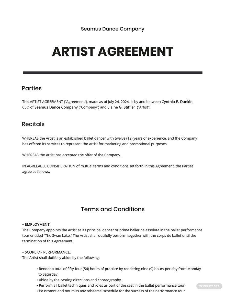artist agreement template