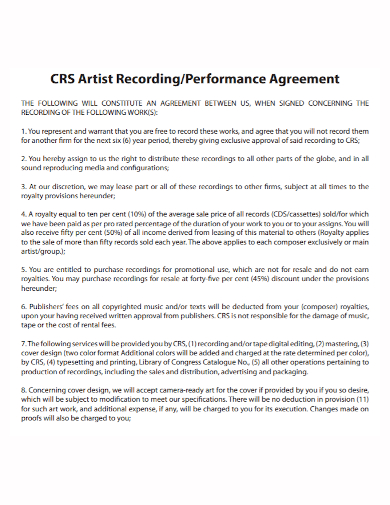 artist recording performance agreement