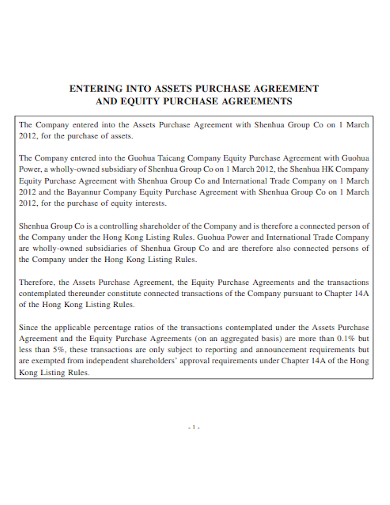 assets equity purchase agreement