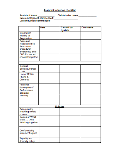 assistant induction checklist