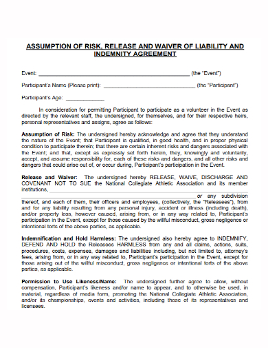 assumption waiver of liability agreement