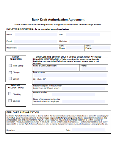 bank draft authorization agreement
