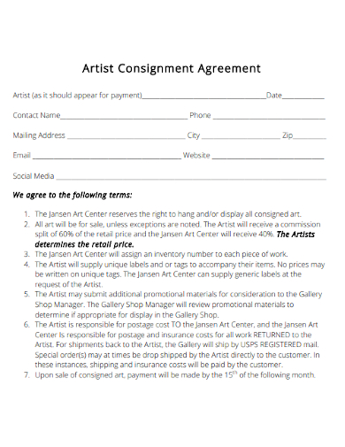 basic artist consignment agreement