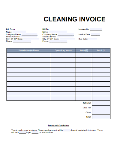 basic cleaning invoice