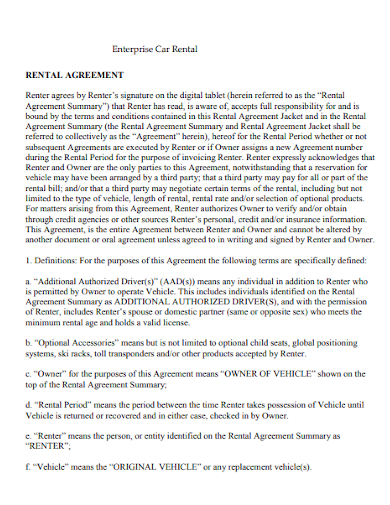 basic enterprise car rental agreement