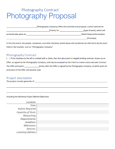 basic photography contract proposal