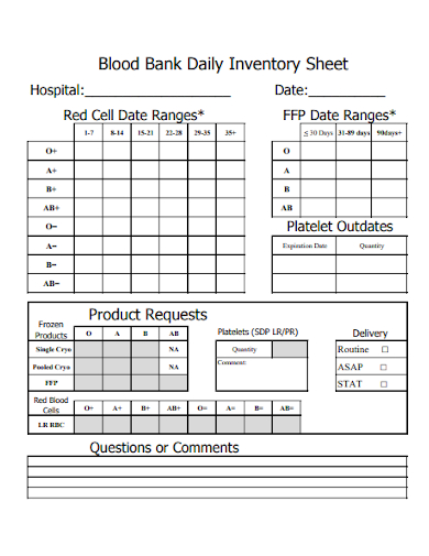 blood bank daily inventory sheet