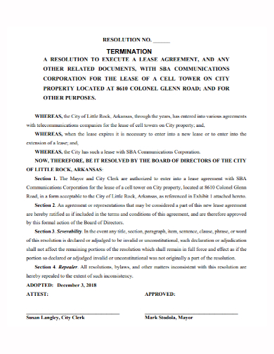 board resolution execute for termination of lease agreement