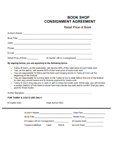 book shop retail consignment agreement