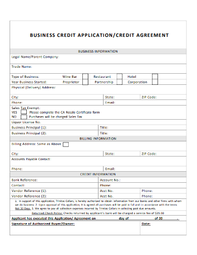 business credit application agreement