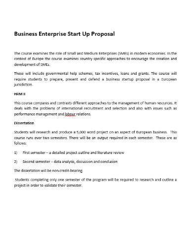 business enterprise startup proposals