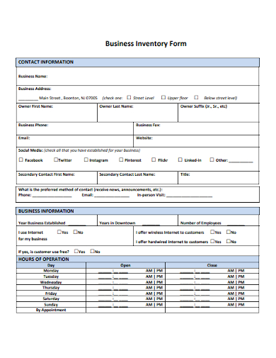 business inventory form