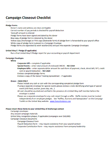 campaign closeout checklist