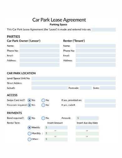 car space lease rental agreement