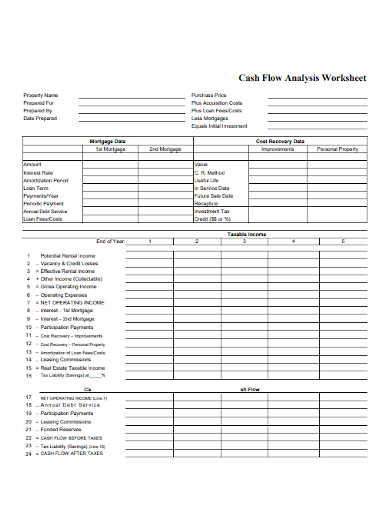 cash flow analysis worksheet