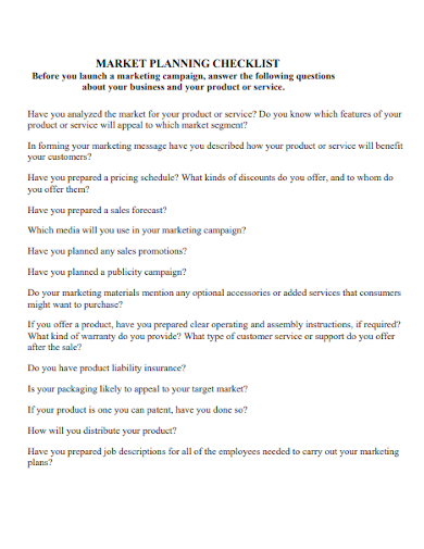 checklist market campaign planning