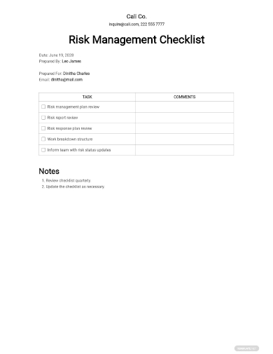 checklist risk management essentials template