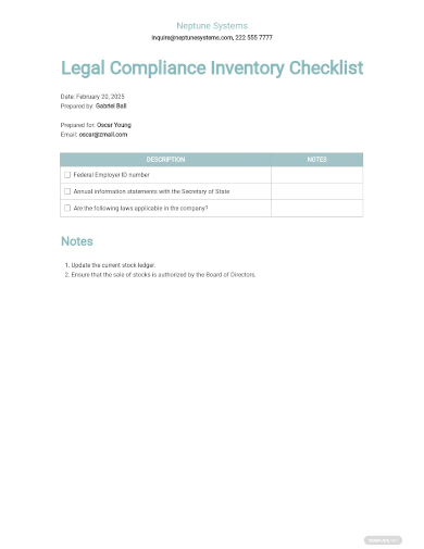 checklist small business legal compliance inventory