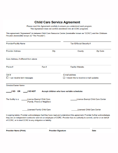 child care service agreement
