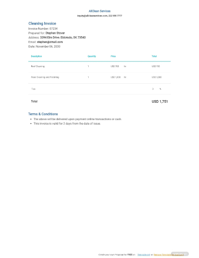 cleaning invoice template